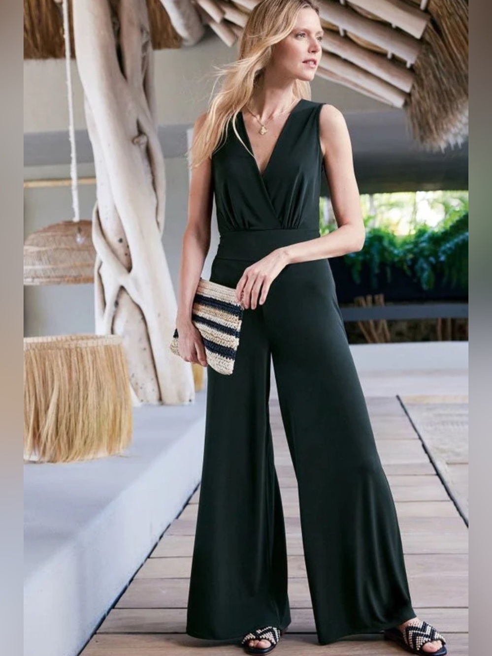 Soft Surroundings Penelope wide Leg Jumpsuit In Black  M